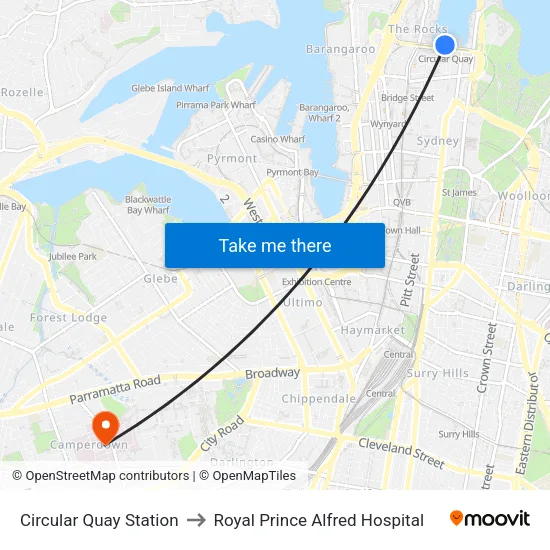 Circular Quay Station to Royal Prince Alfred Hospital map