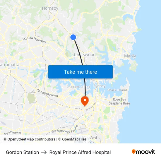 Gordon Station to Royal Prince Alfred Hospital map
