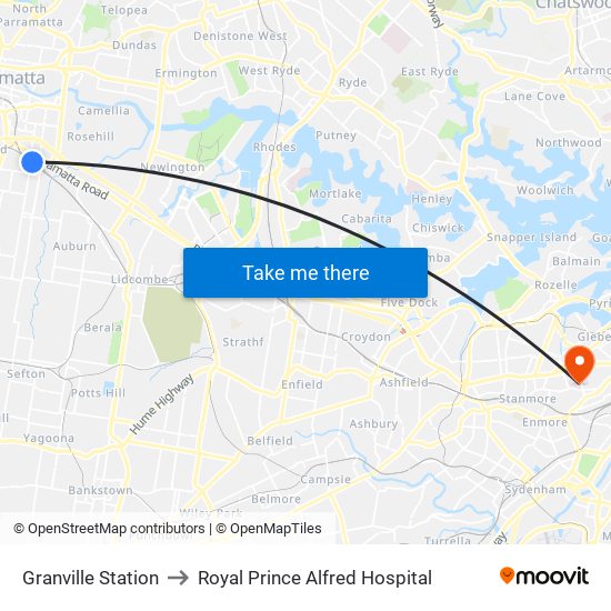 Granville Station to Royal Prince Alfred Hospital map