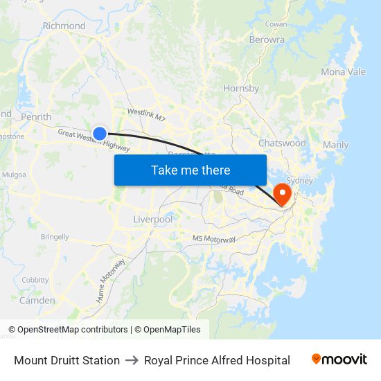 Mount Druitt Station to Royal Prince Alfred Hospital map