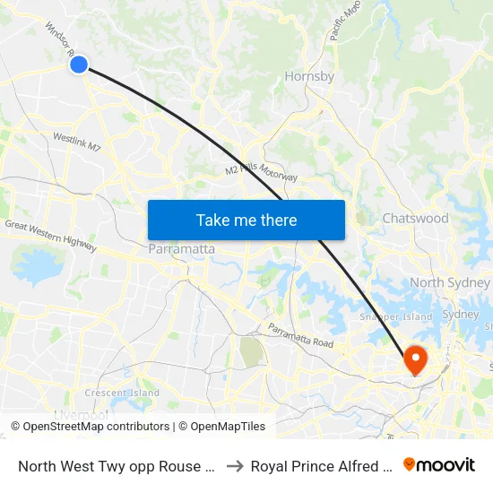 North West Twy opp Rouse Hill Station to Royal Prince Alfred Hospital map
