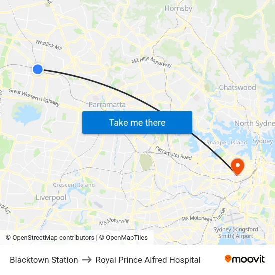 Blacktown Station to Royal Prince Alfred Hospital map