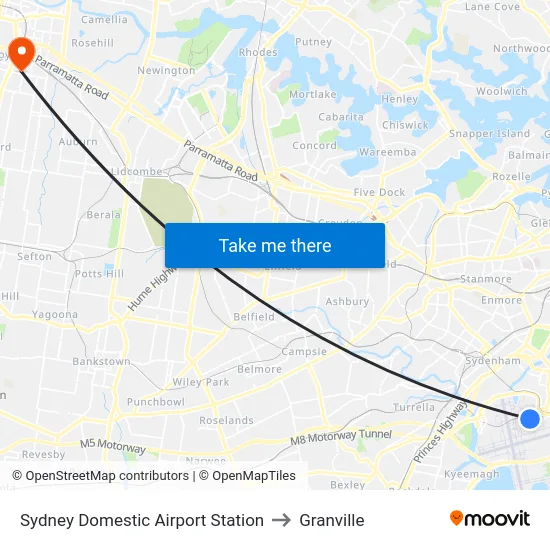 Sydney Domestic Airport Station to Granville map
