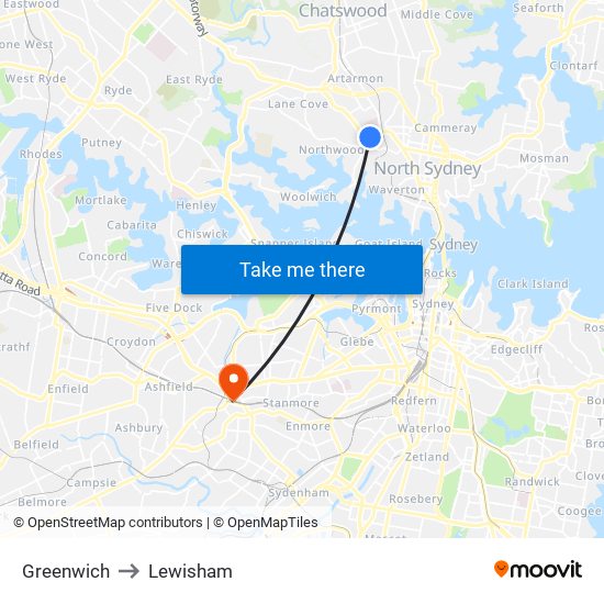 Greenwich to Lewisham map