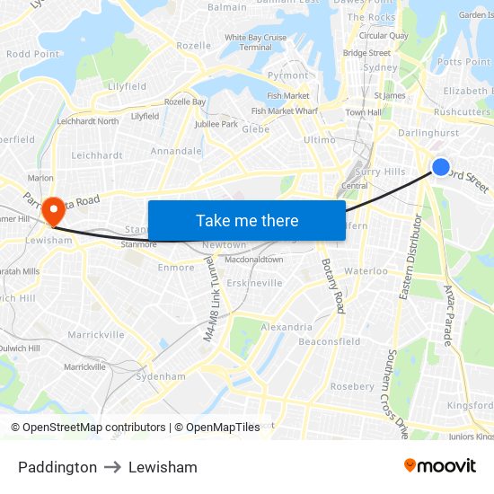 Paddington to Lewisham map