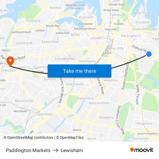 Paddington Markets to Lewisham map