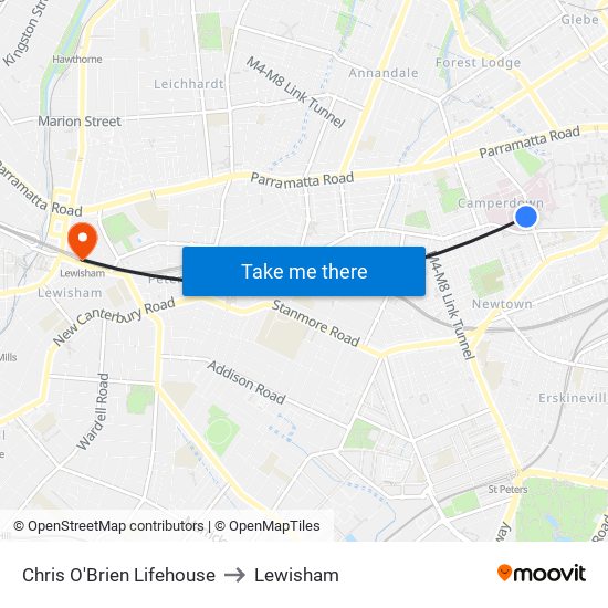 Chris O'Brien Lifehouse to Lewisham map