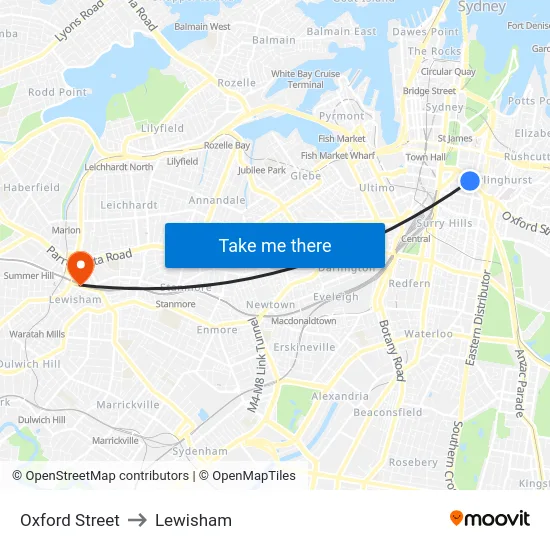 Oxford Street to Lewisham map