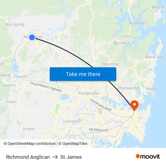 Richmond Anglican to St James map