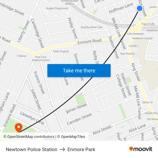 Newtown Police Station to Enmore Park map