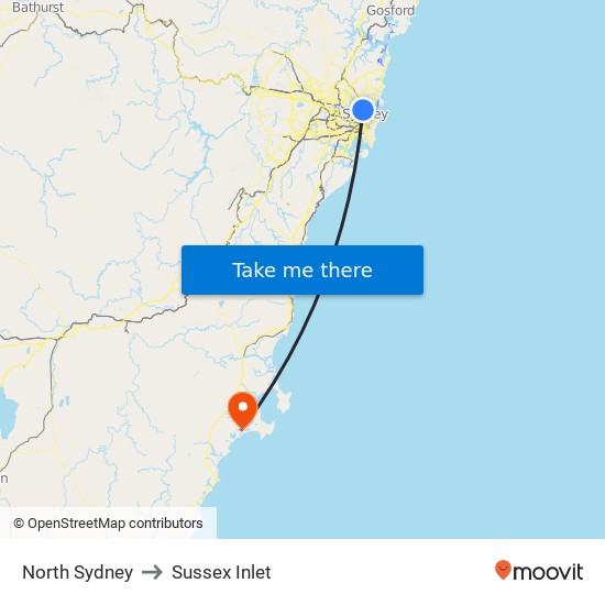 North Sydney Station to Sussex Inlet map