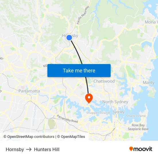 Hornsby to Hunters Hill map
