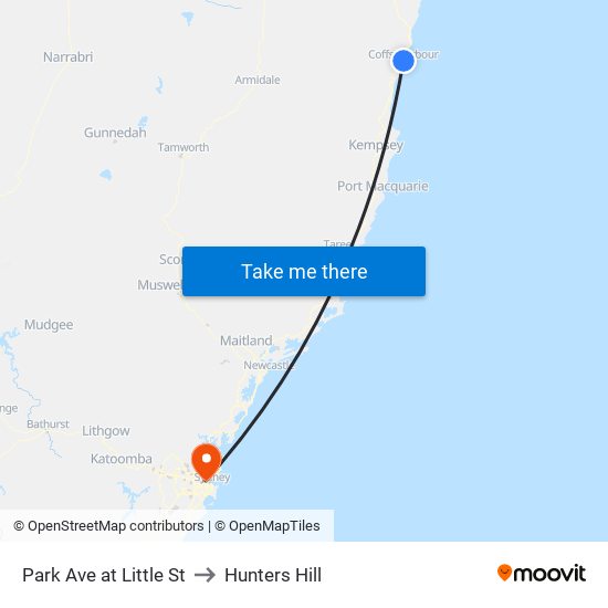 Park Ave at Little St to Hunters Hill map