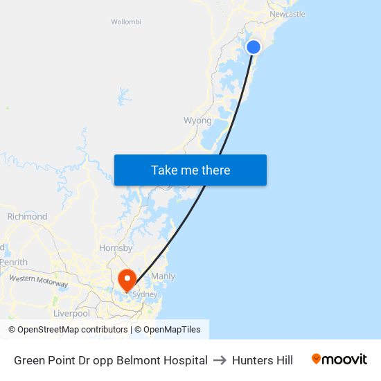 Green Point Dr opp Belmont Hospital to Hunters Hill map