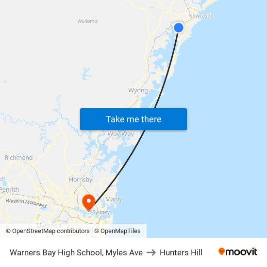 Warners Bay High School, Myles Ave to Hunters Hill map