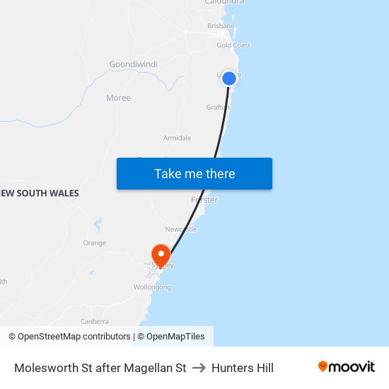 Molesworth St after Magellan St to Hunters Hill map