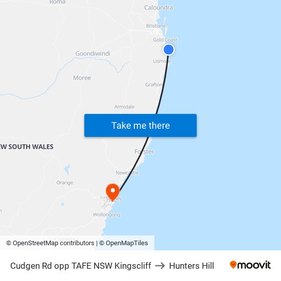 Cudgen Rd opp TAFE NSW Kingscliff to Hunters Hill map