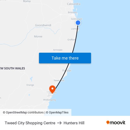 Tweed City Shopping Centre to Hunters Hill map