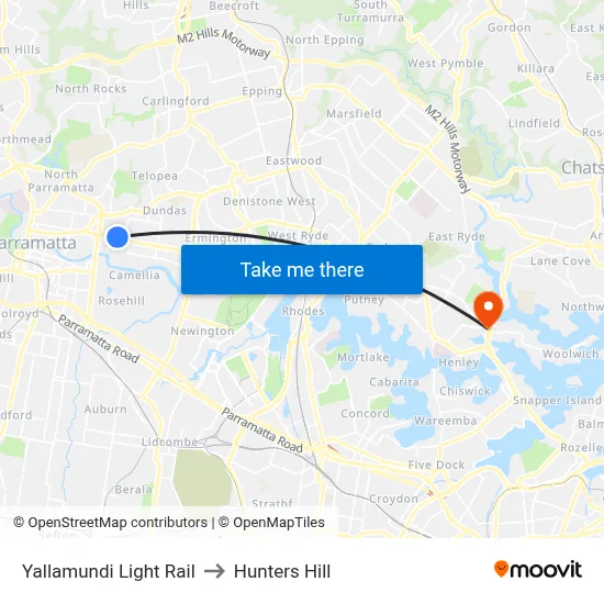 Yallamundi Light Rail to Hunters Hill map