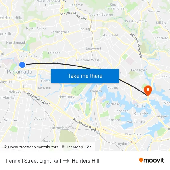 Fennell Street Light Rail to Hunters Hill map