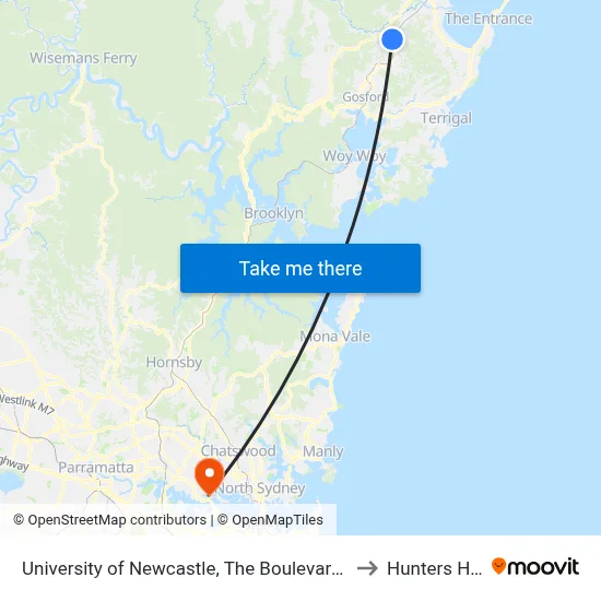 University of Newcastle, The Boulevarde to Hunters Hill map