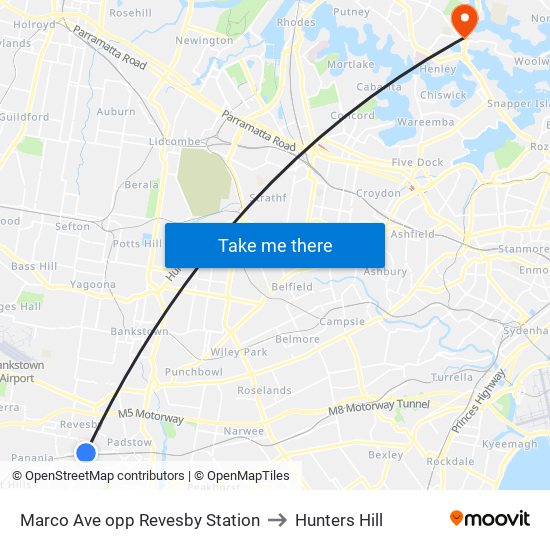 Marco Ave opp Revesby Station to Hunters Hill map