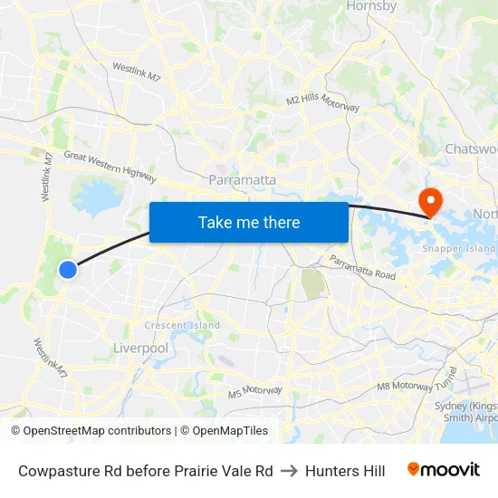 Cowpasture Rd before Prairie Vale Rd to Hunters Hill map