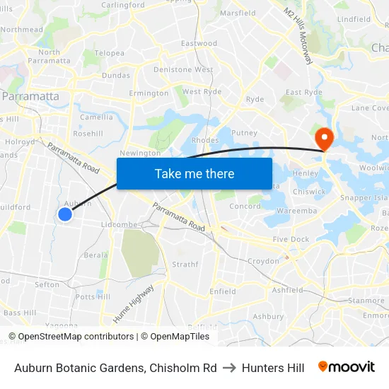 Auburn Botanic Gardens, Chisholm Rd to Hunters Hill map