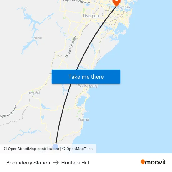 Bomaderry Station to Hunters Hill map