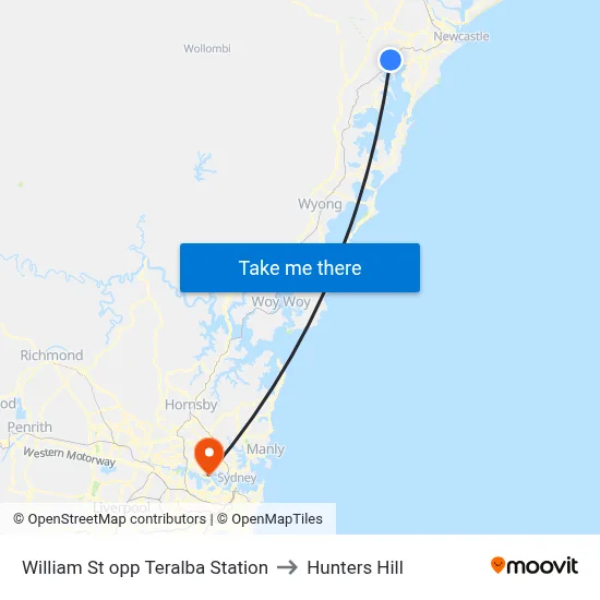 William St opp Teralba Station to Hunters Hill map