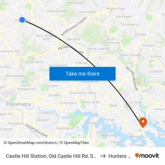 Castle Hill Station, Old Castle Hill Rd, Stand E to Hunters Hill map