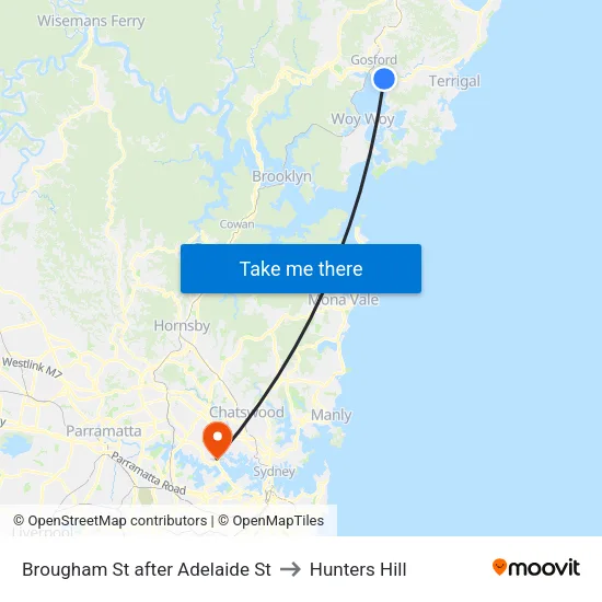 Brougham St after Adelaide St to Hunters Hill map