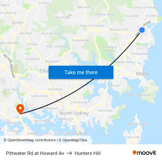 Pittwater Rd at Howard Av to Hunters Hill map