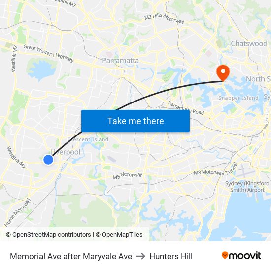 Memorial Ave after Maryvale Ave to Hunters Hill map