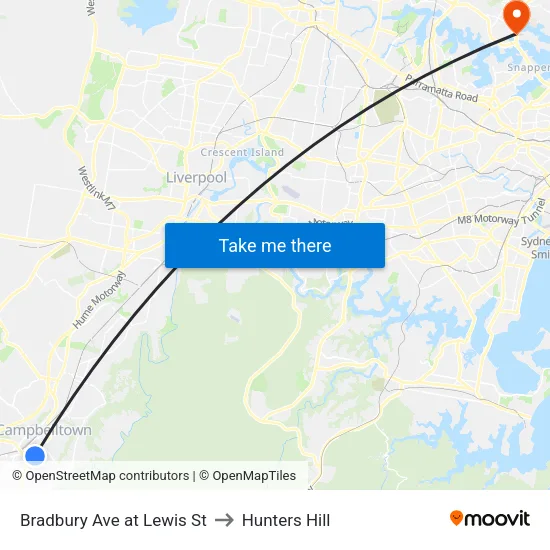 Bradbury Ave at Lewis St to Hunters Hill map