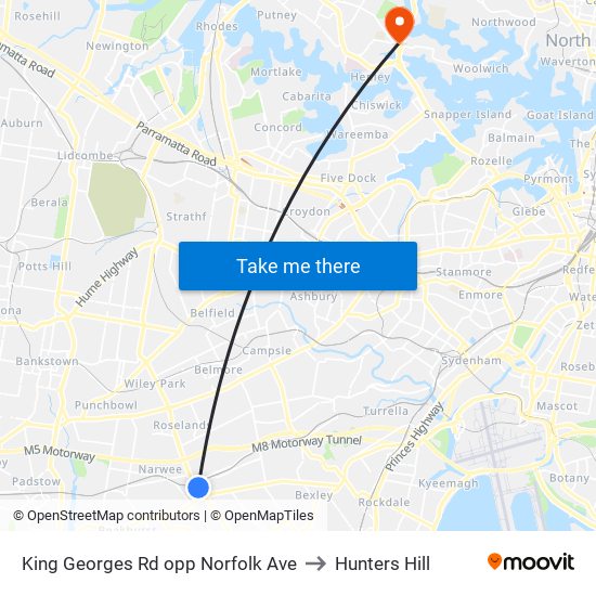 King Georges Rd opp Norfolk Ave to Hunters Hill map