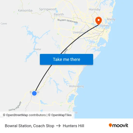 Bowral Station, Coach Stop to Hunters Hill map