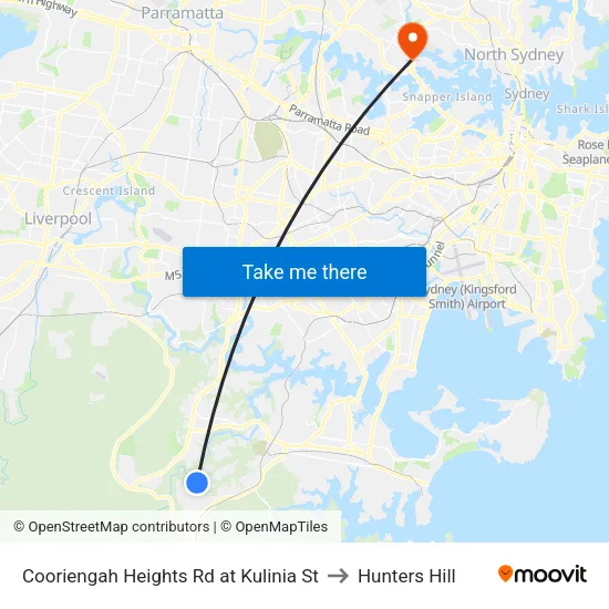 Cooriengah Heights Rd at Kulinia St to Hunters Hill map