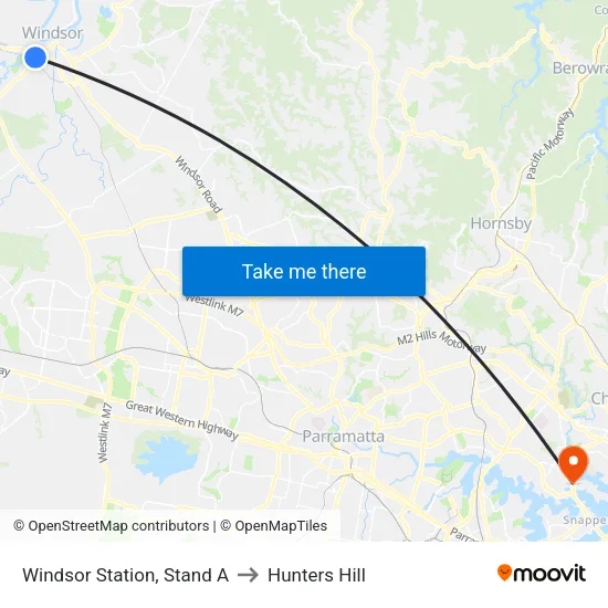 Windsor Station, Stand A to Hunters Hill map