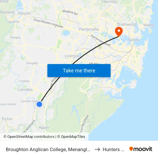 Broughton Anglican College, Menangle Rd to Hunters Hill map