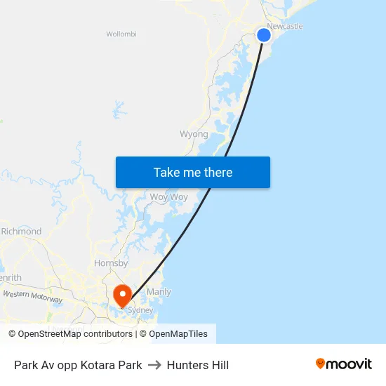 Park Av opp Kotara Park to Hunters Hill map