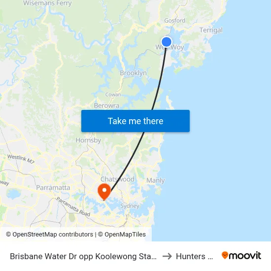 Brisbane Water Dr opp Koolewong Station to Hunters Hill map