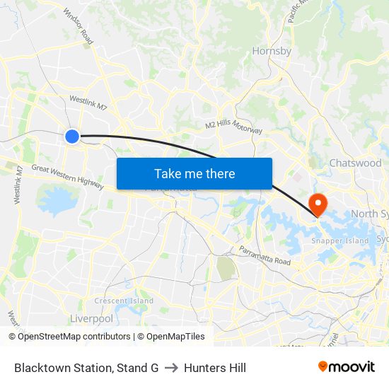 Blacktown Station, Stand G to Hunters Hill map