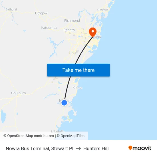 Nowra Bus Terminal, Stewart Pl to Hunters Hill map