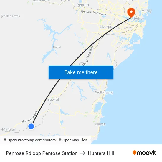 Penrose Rd opp Penrose Station to Hunters Hill map