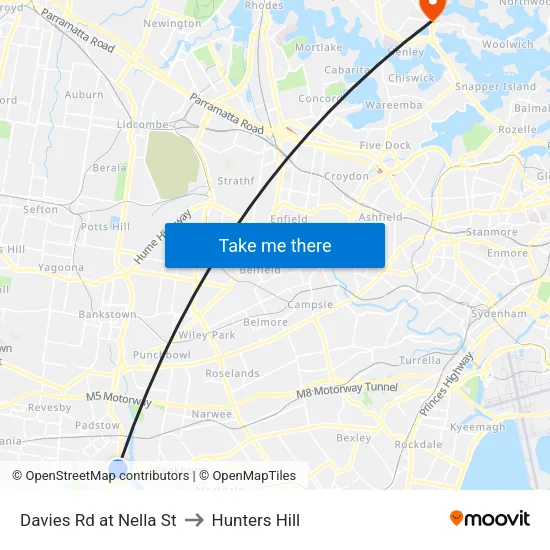Davies Rd at Nella St to Hunters Hill map