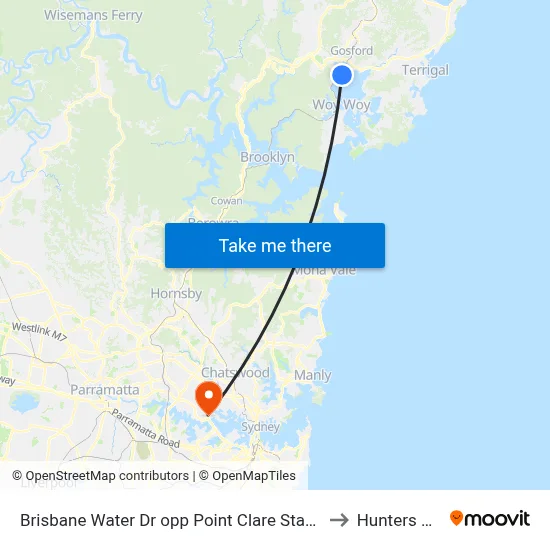 Brisbane Water Dr opp Point Clare Station to Hunters Hill map