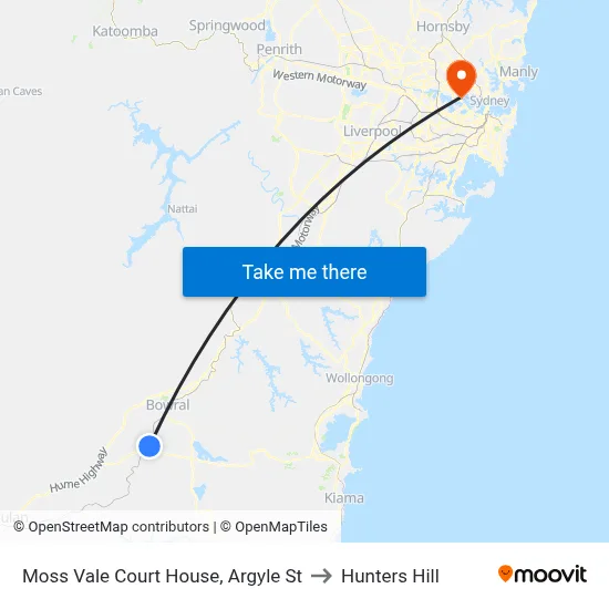 Moss Vale Court House, Argyle St to Hunters Hill map
