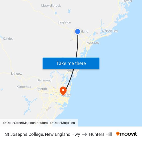 St Joseph's College, New England Hwy to Hunters Hill map