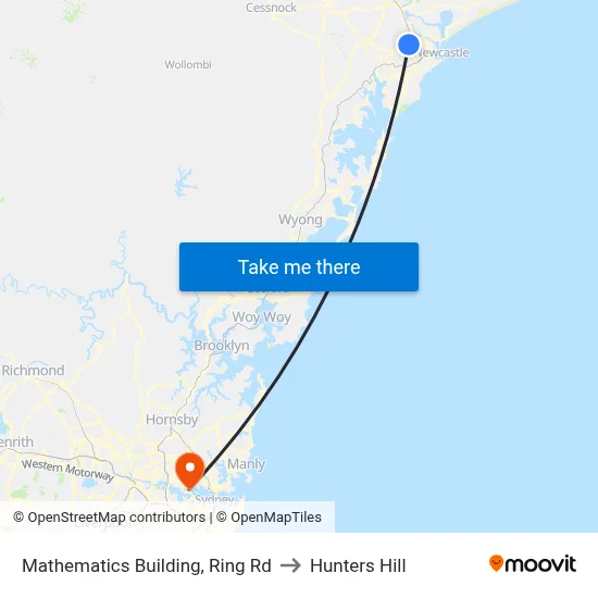 Mathematics Building, Ring Rd to Hunters Hill map